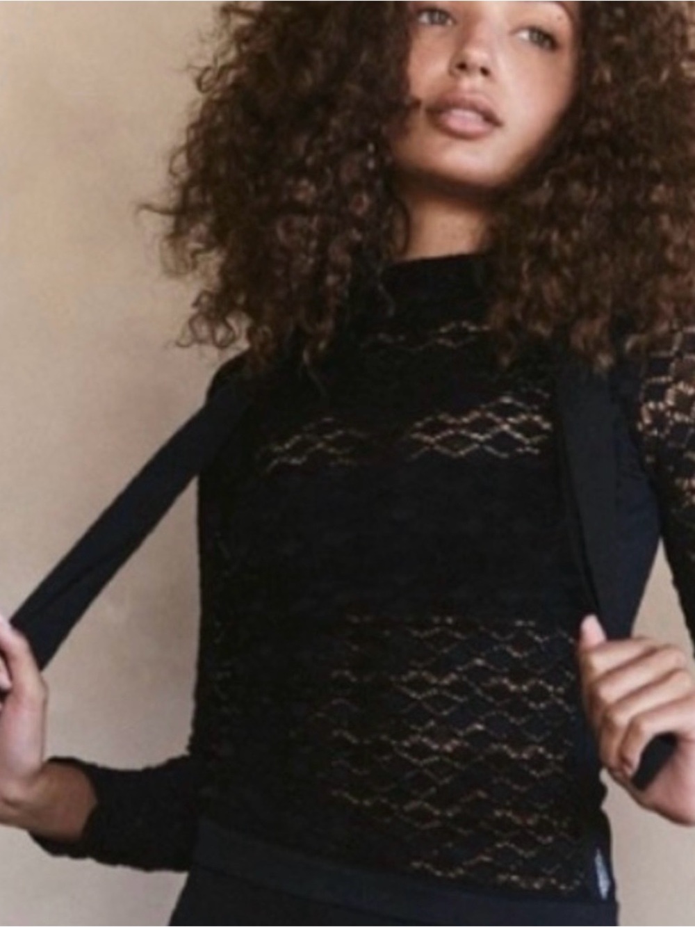 FP Movement by Free People Black Lace Mock Neck Top